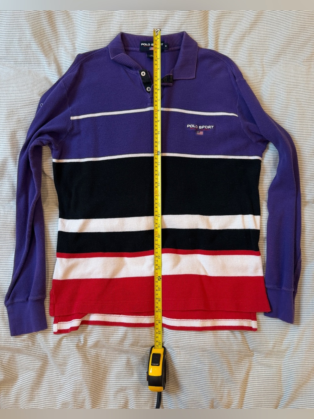 Polo by Ralph Lauren Purple Black White Red Striped V-Neck Rugby Sweater - Picture 6 of 6